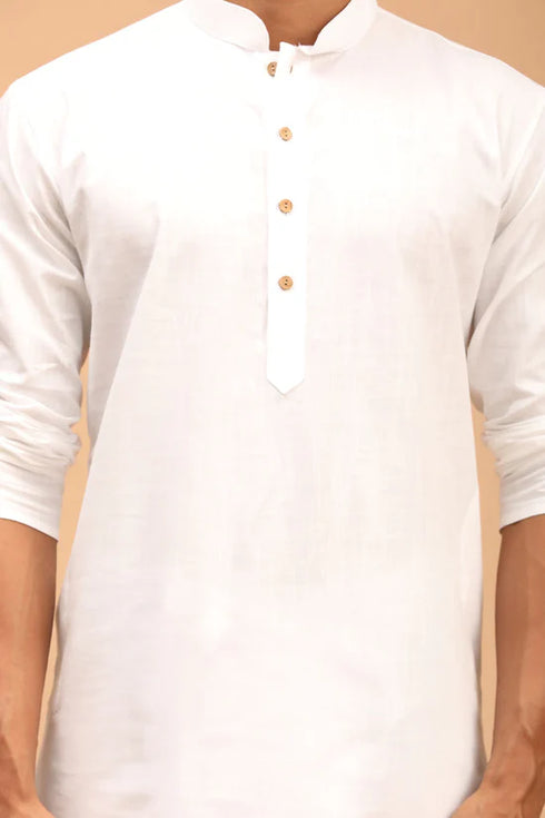 VASTRAMAY White Cotton Baap Beta Kurta Dhoti Set